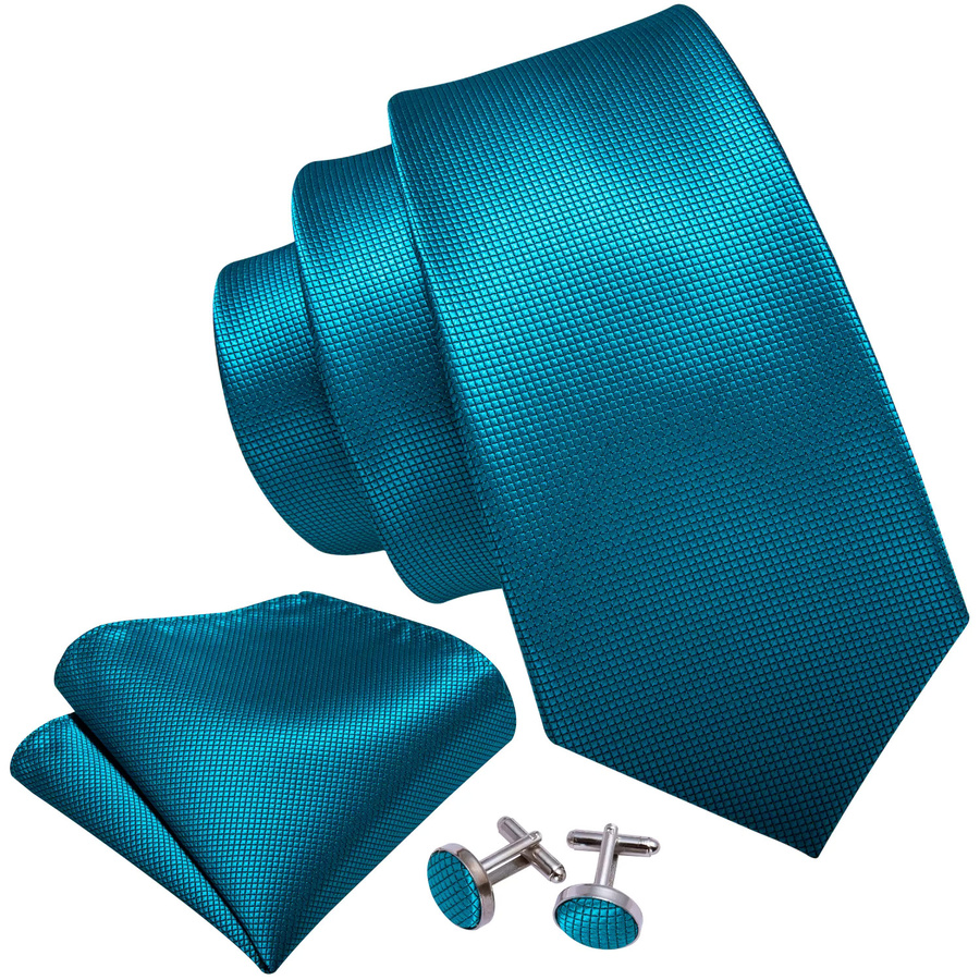 Barry.Wang Herren-Set, Krawatte, Einstecktuch, Manschettenknöpfe, Jacquard, Türkis, Pink, Mint, Orange, Weiß - Bild 3