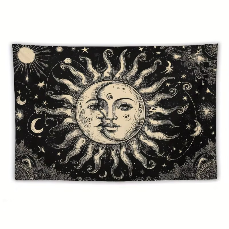 VIKAMA Vintage Wandteppich mit Sonne, Mond und Sternen in Multicolour im Bohemian-Stil - Bild 4