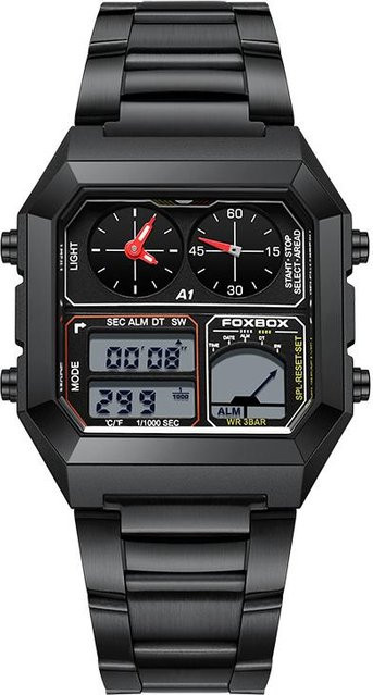 FOXBOX Digitaluhr, Edelstahl, Schwarz, Herren, 40 mm - Bild 1