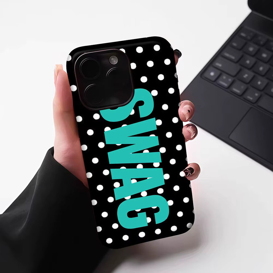 Aurbe Matte 2-in-1 MagSafe Hülle mit Film für iPhone 17 16 15 14 Plus Pro Max, Stoßfeste Hartschale, Türkis Polka Dot SWAG - Bild 6