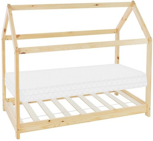 ML-Design Kinderhausbett aus Kiefernholz mit Dach, Lattenrost und Matratze, Farbe Braun, B/T/H: 160 x 80 x 132 cm - Bild 1