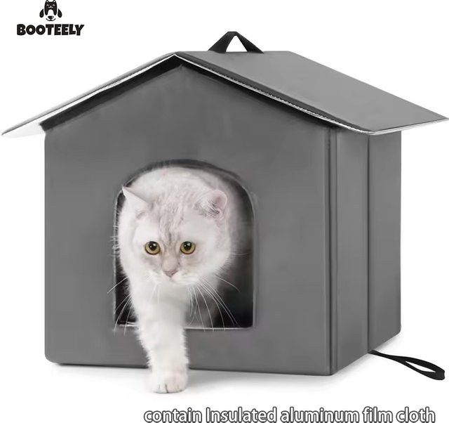 Booteely Faltbares Katzenhaus aus Stroh, wetterfestes Katzennest für alle vier Jahreszeiten, Schwarz - Bild 1