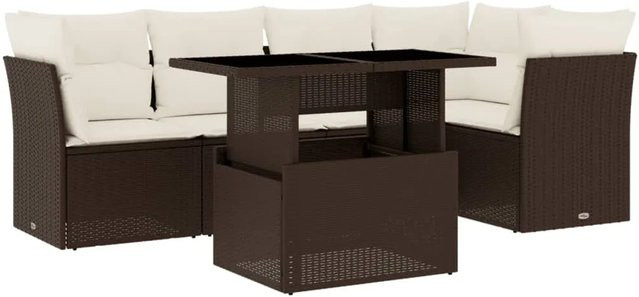 vidaXL 6-tlg Garten-Sofagarnitur aus Polyrattan in Braun mit Tisch und Kissen - Bild 1