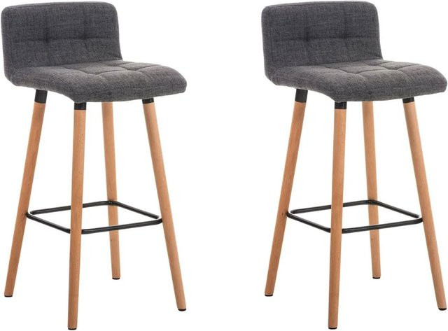 2er Set Barhocker DELUKE GITOR in Hellgrau mit Lehne aus Stoff und Buchenholz, B/T/H: 42 x 49 x 94 cm - Bild 1