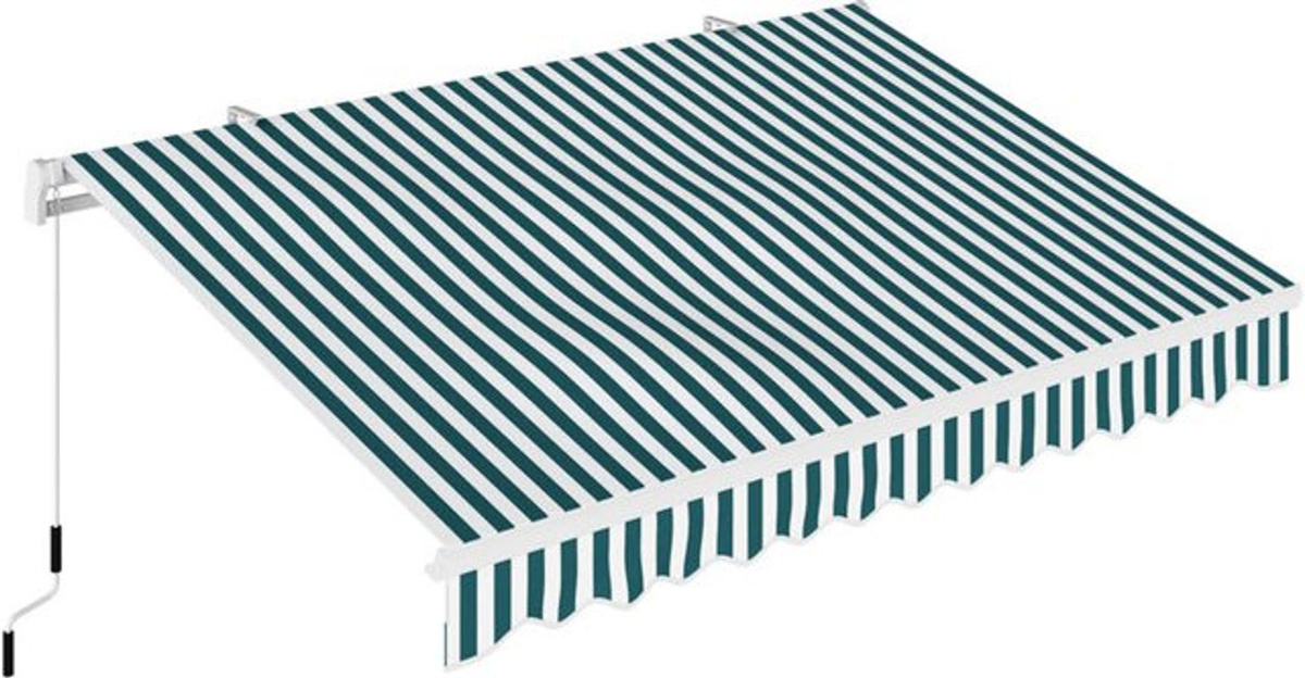 Outsunny manuelle Gelenkarmmarkise mit Handkurbel zur Wandmontage, Farbe Weiß-Grün, B/T: 395 x 245 cm - Bild 3
