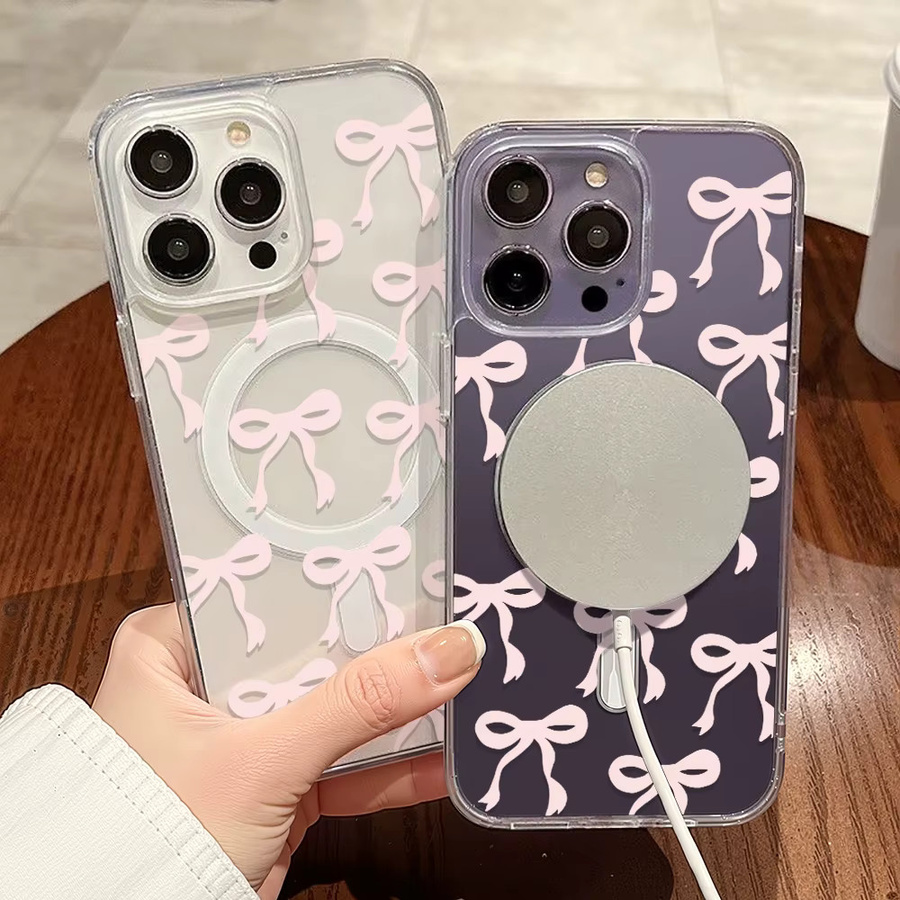 Transparente magnetische Silikon Handyhülle mit Schleife und Knoten für iPhone 11 bis iPhone 17 Pro Max, stoßfeste Schutzhülle - Bild 3
