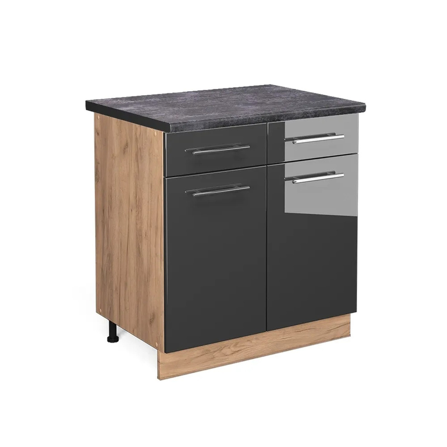 Vicco Küchenunterschrank Fame-Line Anthrazit Hochglanz und Goldkraft Eiche mit Soft-Close-Türen, B: 80 cm, T: 60 cm, H: 82 cm - Bild 2