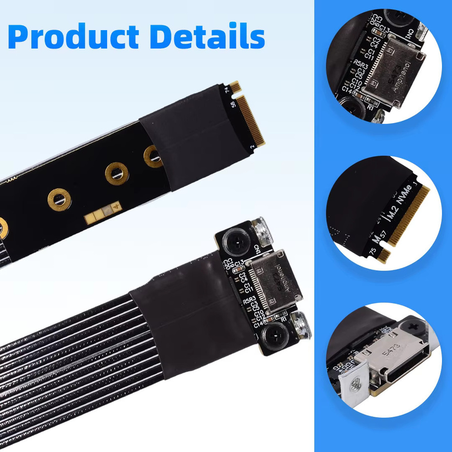 ADT PCIe 5.0 X4 M.2 NVMe zu OCuLink Riser-Kabel SFF-8611 SFF-8612 Adapter Gen5 128Gbps für externe Grafikkarte und eGPU-Dock, Schwarz - Bild 2