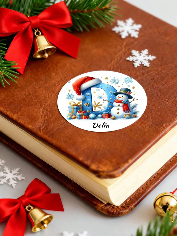 Personalisierte Weihnachtsaufkleber mit Schneemann-Motiv, runde Namensschilder für Kinder und Familie, bunt, Papier - Bild 3
