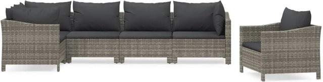 vidaXL 6-tlg Garten-Lounge-Set aus Poly Rattan und pulverbeschichtetem Stahl in Grau mit Kissen - Bild 1