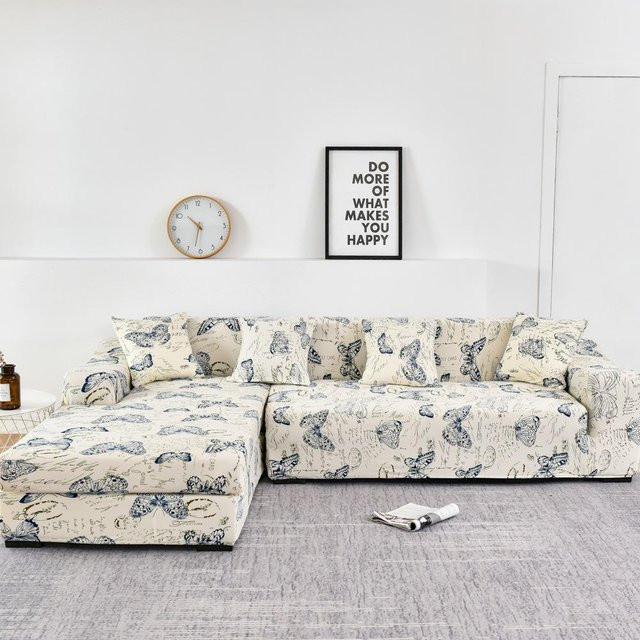 YTO Household items Elastischer L-Form Sofabezug für Ecksofas, 4-Sitzer, Weiß, Breite: 235-300 cm - Bild 1