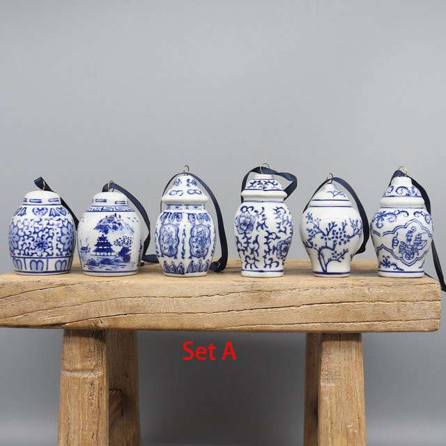Set aus 6 Keramik-Hängeanhängern Eastern Tide in Blau-Weiß zur Heimdekoration - Bild 1
