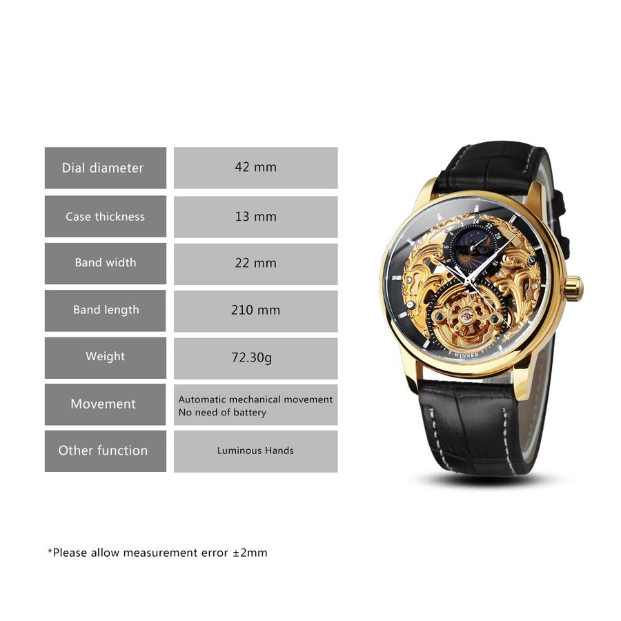 Gewinner Armbanduhr, Automatik, Mondphase, Gold, Leder, Herren - Bild 6