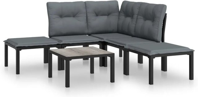 vidaXL 6-tlg Garten-Lounge-Set Modell 6 in Schwarz und Grau aus Poly Rattan mit Polsterung und pulverbeschichtetem Stahlgestell - Bild 1