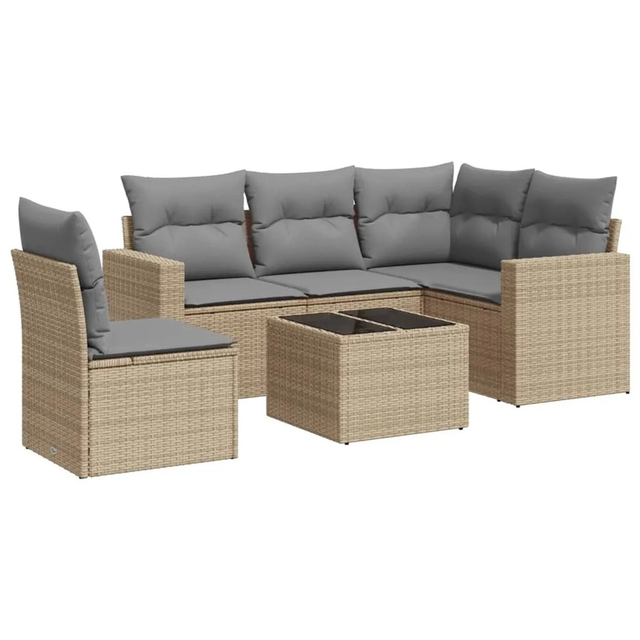 vidaXL 6-teilige Garten-Sofagarnitur aus Poly-Rattan mit Kissen in Beige-grau - Bild 2