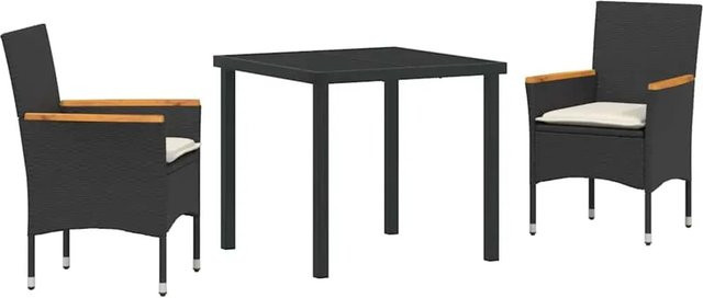 vidaXL Garten Essgruppe 3-teilig aus Poly-Rattan und Akazienholz in Schwarz mit Kissen - Bild 1