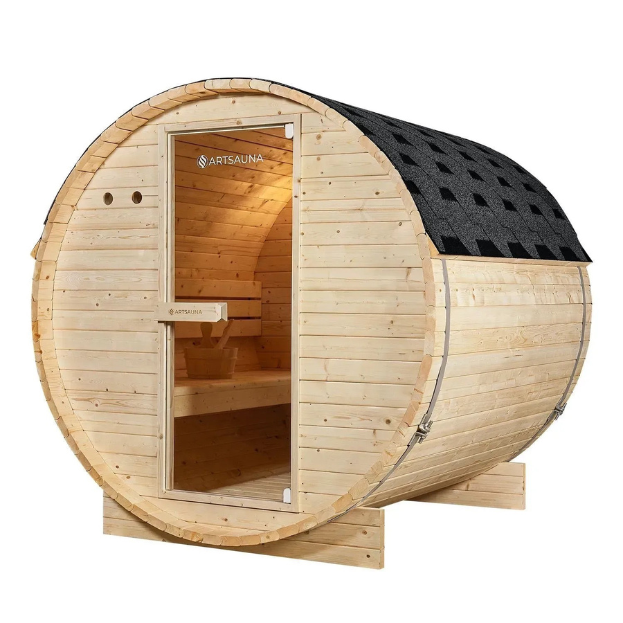 Artsauna Fasssauna Spitzbergen 180 aus Fichtenholz für 4 Personen inklusive 6 kW Saunaofen und Zubehör - Bild 2