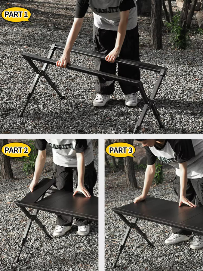 SmilOdon Campingtisch aus Aluminiumlegierung, zusammenklappbarer IGT 4-Einheiten-Grilltisch, höhenverstellbar und tragbar, Schwarz - Bild 4