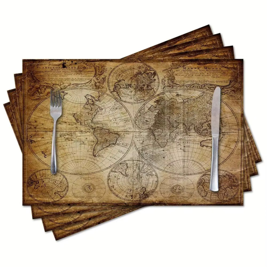 VIKAMA Vintage-Tischset Set mit 4 Stück, nautisches Weltkarten-Design, hitzebeständig und rechteckig - Bild 2