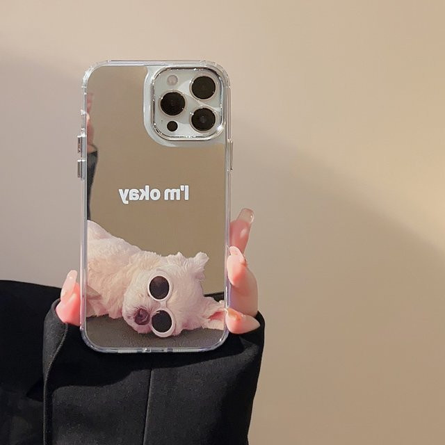 Stoßfeste iPhone Schutzhülle mit Sonnenbrille- und Hundemuster sowie galvanisiertem Make-up-Spiegel für verschiedene iPhone Modelle - Bild 1