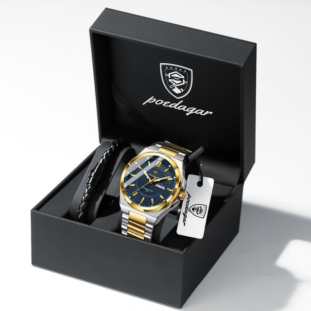 POEDAGAR Armbanduhr Edelstahl, Quarz, Datum, Wochentag, Herren - Bild 1
