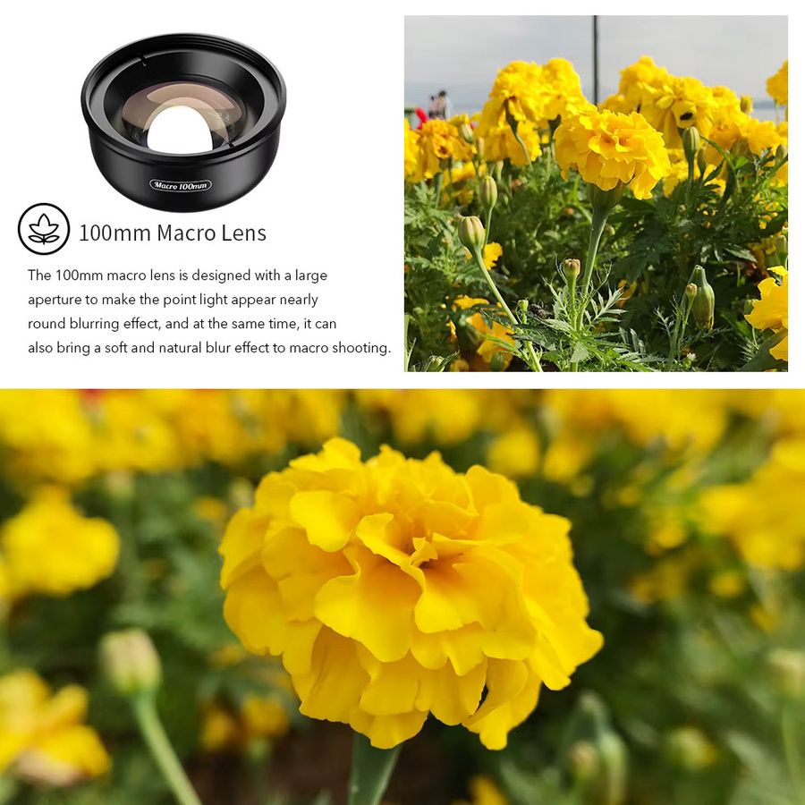 APEXEL 100mm Makro-Objektiv Set mit 4K HD Super Makro Linse, CPL- und Sternenfilter in Schwarz für iPhone XS Max, Samsung S9 und alle Smartphones - Bild 2