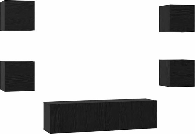 vidaXL TV-Schrankset 6-teilig modern in Schwarz und Eichen-Optik aus Holzwerkstoff für dein Wohnzimmer - Bild 1