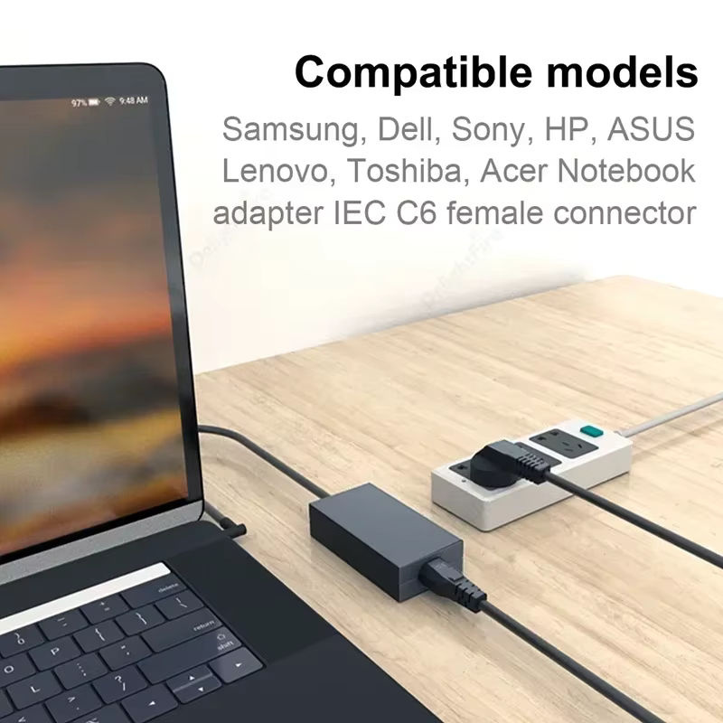 DelightFire IEC320 C5 Netzteilkabel in Schwarz mit rechtwinkligem Anschluss für Computer und Elektrogeräte - Bild 3