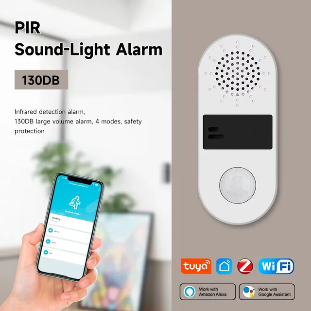 Tuya Smart Home WLAN PIR Bewegungsmelder mit Sound und Licht in Weiß - Bild 1