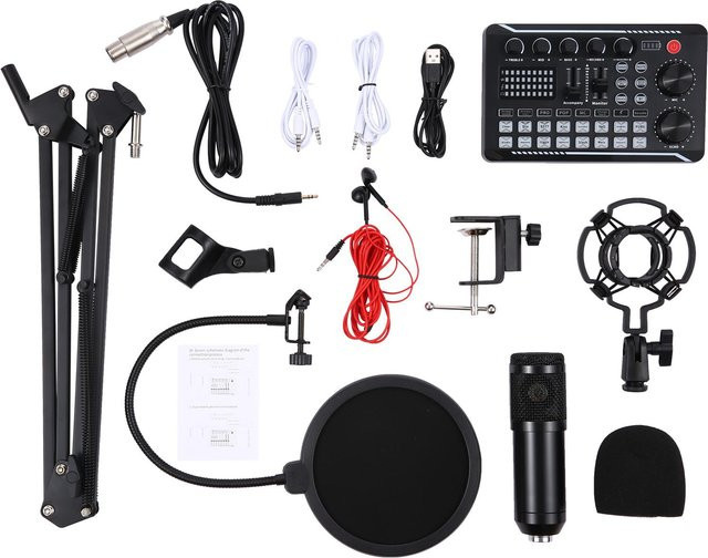 Aimo F998 Hängemikrofon-Set mit professioneller Soundkarte, Condenser-Mikrofon und Mikrofonarm-Halterung in Schwarz - Bild 1