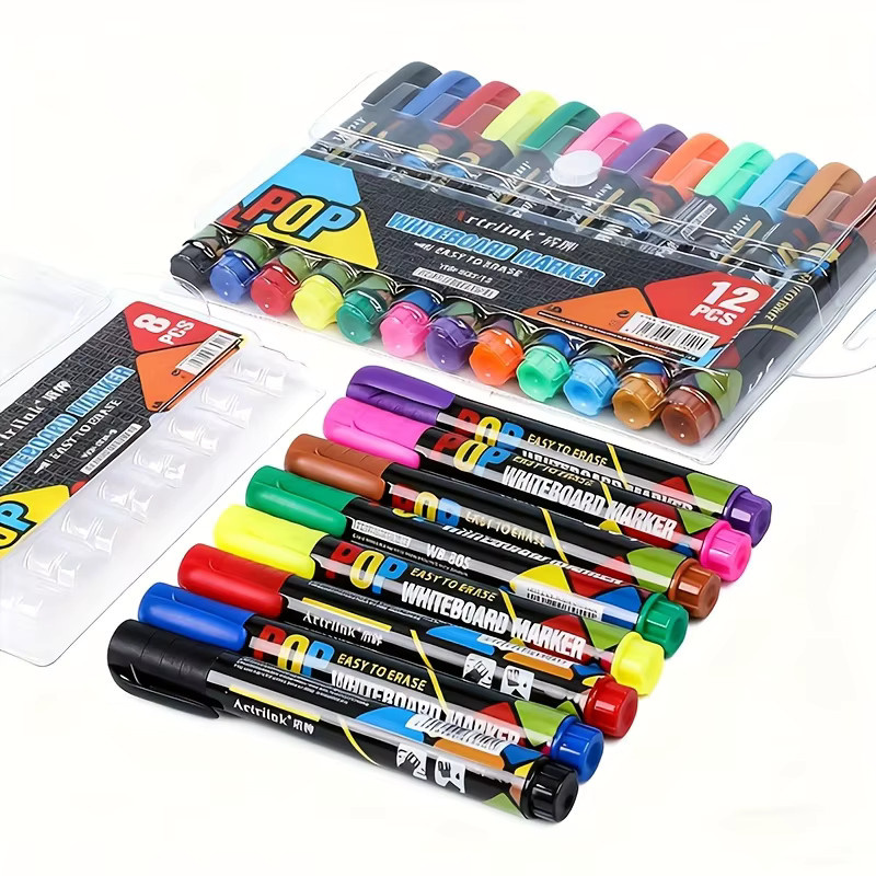 Set mit 8 nachfüllbaren Whiteboard-Markern in 8 Farben, abwaschbare Whiteboard-Stifte mit Bullet-Spitze für Profis - Bild 5
