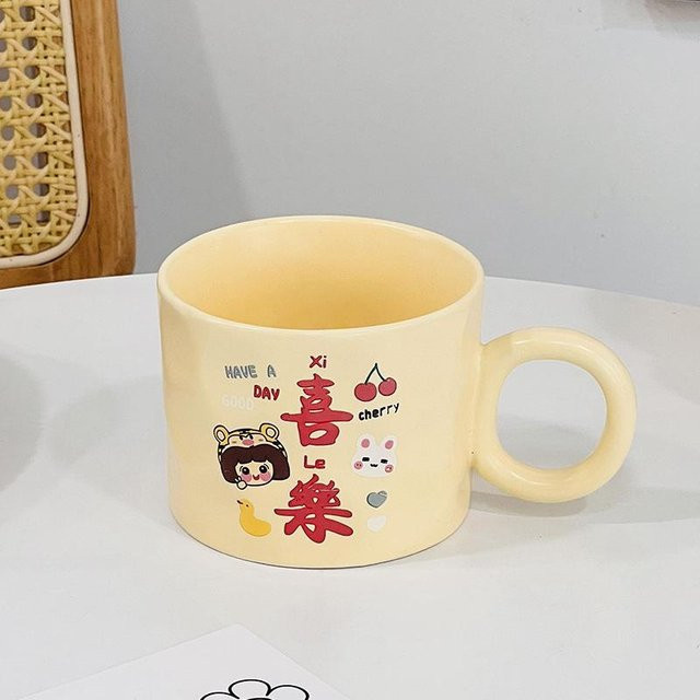 Gelbe Keramiktasse mit Deckel von Yiran Furniture, niedliches Cartoon-Design, 350 ml - Bild 1