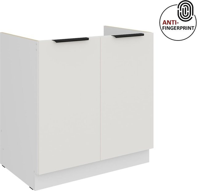 Küchen Spülenschrank ARIA in Weiss ultra matt mit Anti Fingerprint Effekt und zwei Türen, Breite: 80 cm - Bild 1