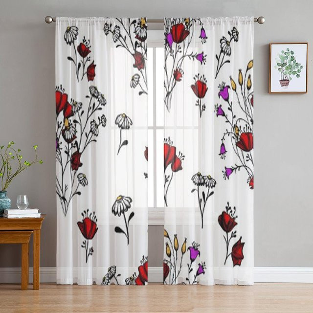 Transparenter Tüllvorhang mit Wildblumen-Design von A Family Of Home Textiles in Weiß, Breite: 135 cm, Höhe: 114 cm - Bild 1