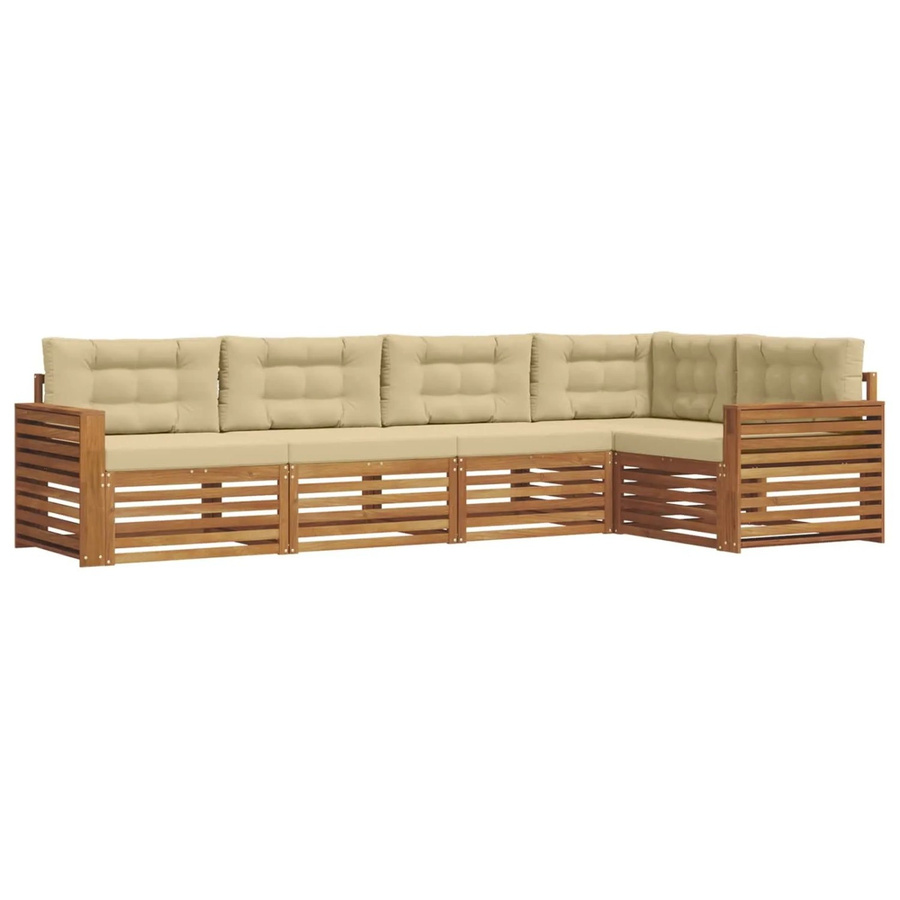vidaXL Outdoor-Sofagarnitur in L-Form aus Akazienholz mit Kissen, 5-teilig, Natur und Beige - Bild 2