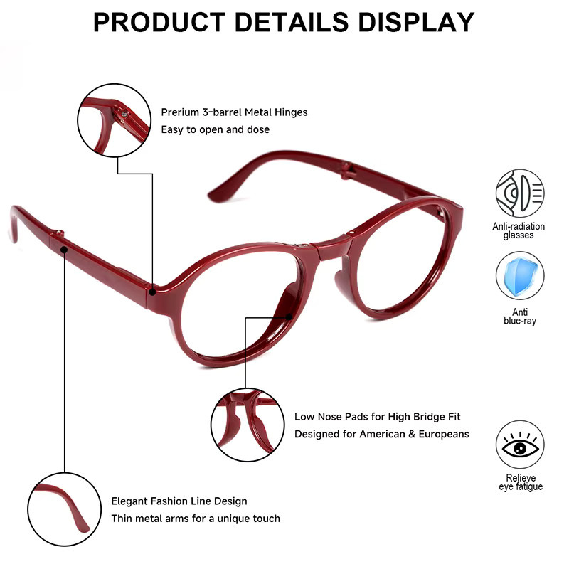 VOPHA Lesebrille, Faltbrille, Vollrand, rund, blaues Licht blockierend - Bild 2