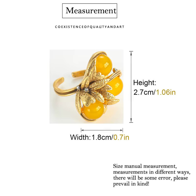 STALAIT Ring, Gelbe Kugel, Blatt, Stein, Damen - Bild 2