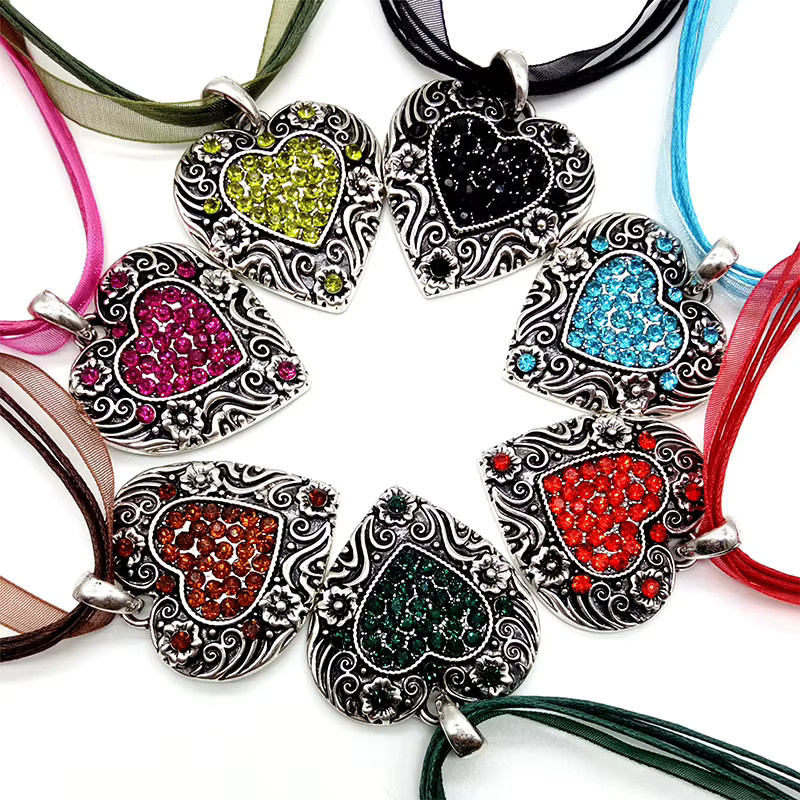 XYFBS Halskette, Silber, Herz, Blumen, Kristall, Damen - Bild 2