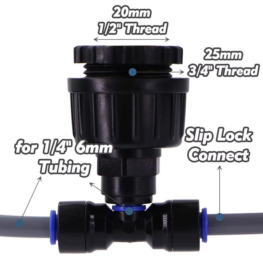 MUCIAKIE 3er Set Garten Wasserhahn Adapter Slip Lock zur Konvertierung von 1/2 Zoll auf 1/4 Zoll bzw. 6mm PE Schlauch für Nebel- und Bewässerungssysteme, Schwarz - Bild 2