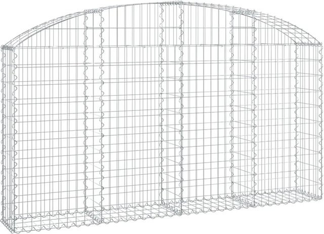 vidaXL Gabione mit Hochbogen aus verzinktem Eisen in Silber, B/T/H: 200 x 30 x 100/120 cm - Bild 1