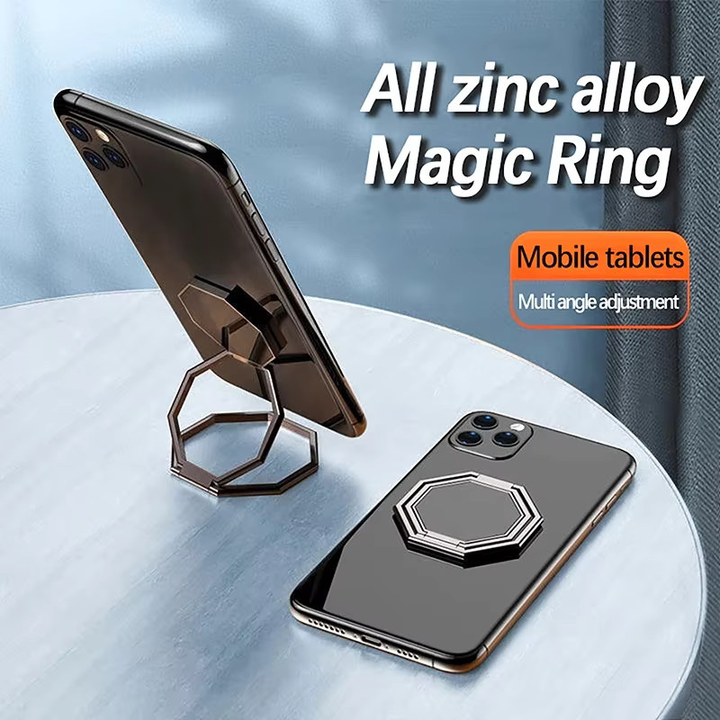 Universeller faltbarer Handyhalter aus Metall mit 360-Grad-Drehständer und Doppel-Fingerring in Silber - Bild 2