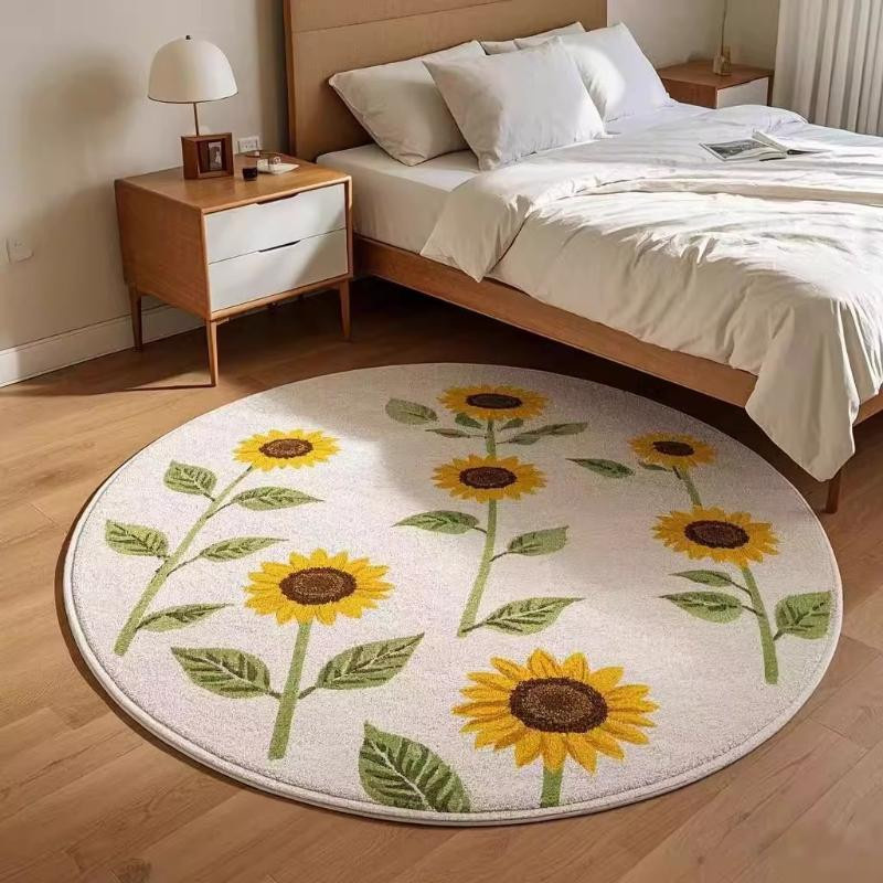 Runder Plüschteppich mit Sonnenblumenmuster von HGHT, weicher und waschbarer Teppich für Wohnzimmer und Schlafzimmer, Durchmesser: 80 cm - Bild 3