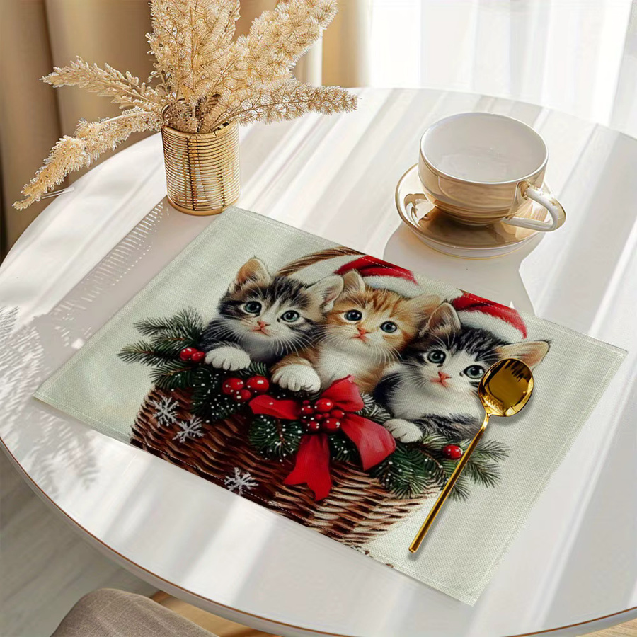 VIKAMA 4-teiliges Weihnachts-Tischset mit Katzen-Design für die Tischdekoration - Bild 3