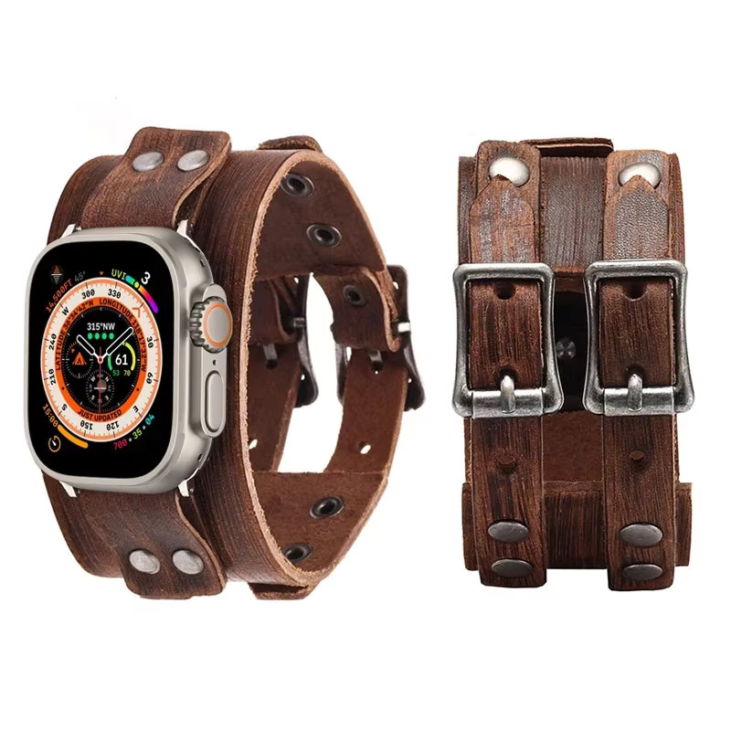 VATMENS Uhrenarmband Leder, Doppeltes Metallschnallenarmband, Unisex - Bild 5