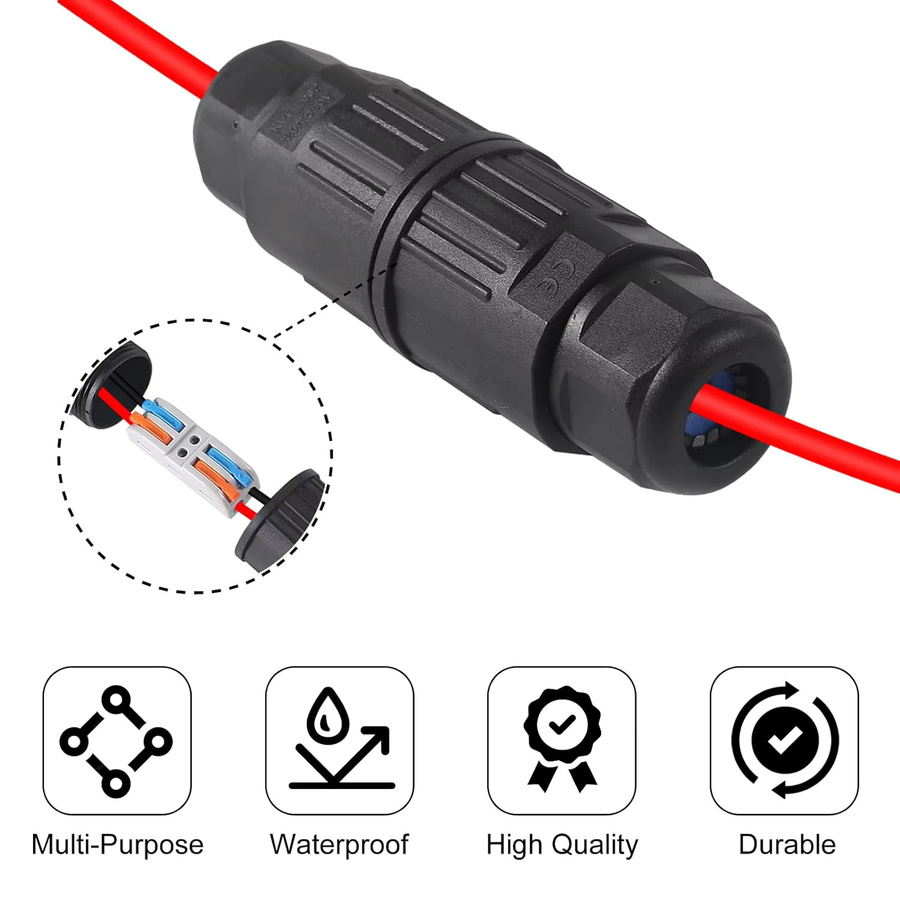 AOKIN 3er-Set wasserdichte 2-polige Kabelstecker, 2-Wege-Inline-Drahtverbinder, schwarzer elektrischer Anschluss für Auto und Boot - Bild 3