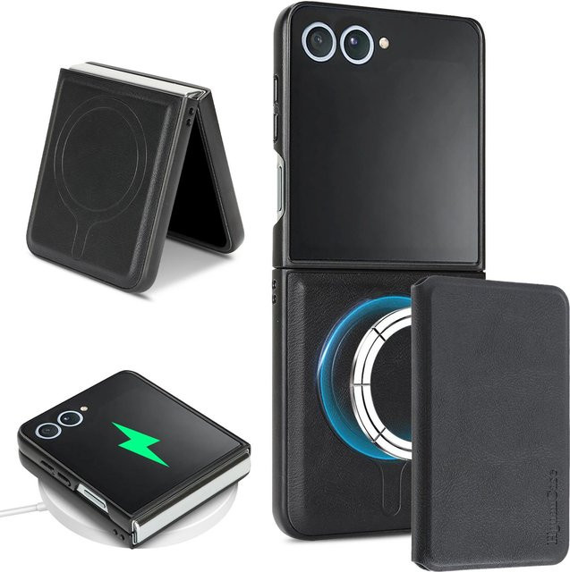 2-in-1 Magnetische Lederhülle mit Kartenfach für Samsung Galaxy Z Flip (Modelle: Z Flip 8, 7, FE, 6, 5, 4, 3) in Schwarz, kompatibel mit kabellosem Laden - Bild 1