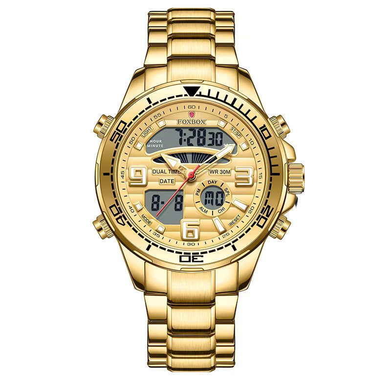 FOXBOX Digitaluhr, Chronograph, Edelstahl, Gold, Quarz, Herren - Bild 7