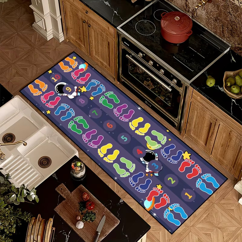 VIKAMA Bunter Fußabdruck-Teppich mit Kinder-Motiv, rutschfest und waschbar, Mehrfarbig, B/T: 120 x 50 cm - Bild 3