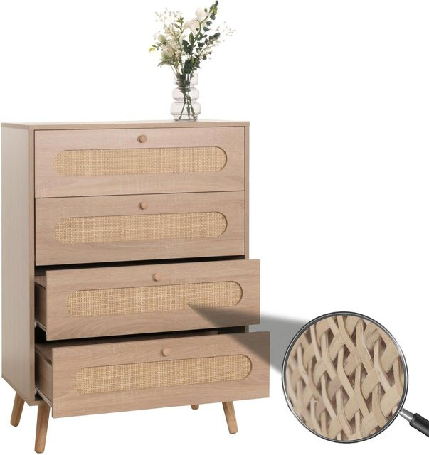 MCW Kommode M38 aus Kubu Rattan und Holz in Braun und Beige, B/T/H: 101 x 42 x 71 cm - Bild 1
