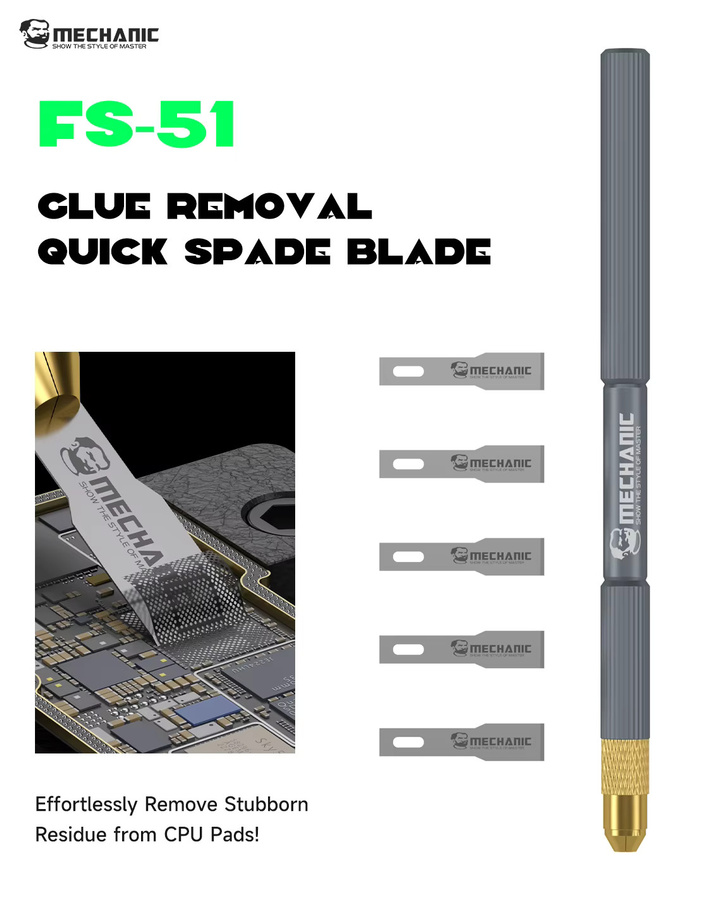 MECHANIC FS-51 Professionelles Schaufelmesserset aus Edelstahl in Silber zum Entfernen von Leiterplattenkleber und zur IC-CPU-Entschleimung - Bild 2